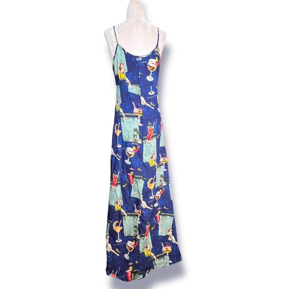 Vintage Mamo Howell Hawaiian Cocktail  Blue Maxi Slipdress Rayon Small Vacation - Picture 5 of 9
